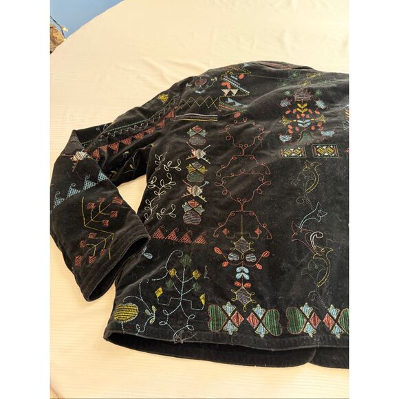 Chico's Black Velvet Jacket Embroidered Lined Boho Southwest Size 2 US Large - Picture 15 of 16